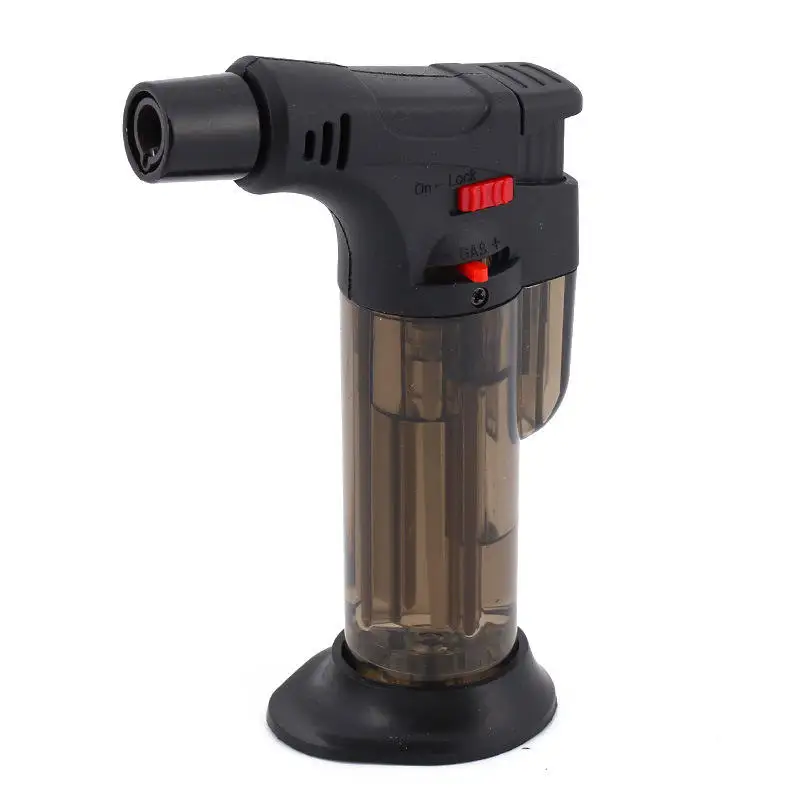 Wholesale Single Flame Jet Lighter CUSTOM LOGO Clear Gas Tank Removable Base Fire Lock Cheap Cigarette Cigar Torch Lighters