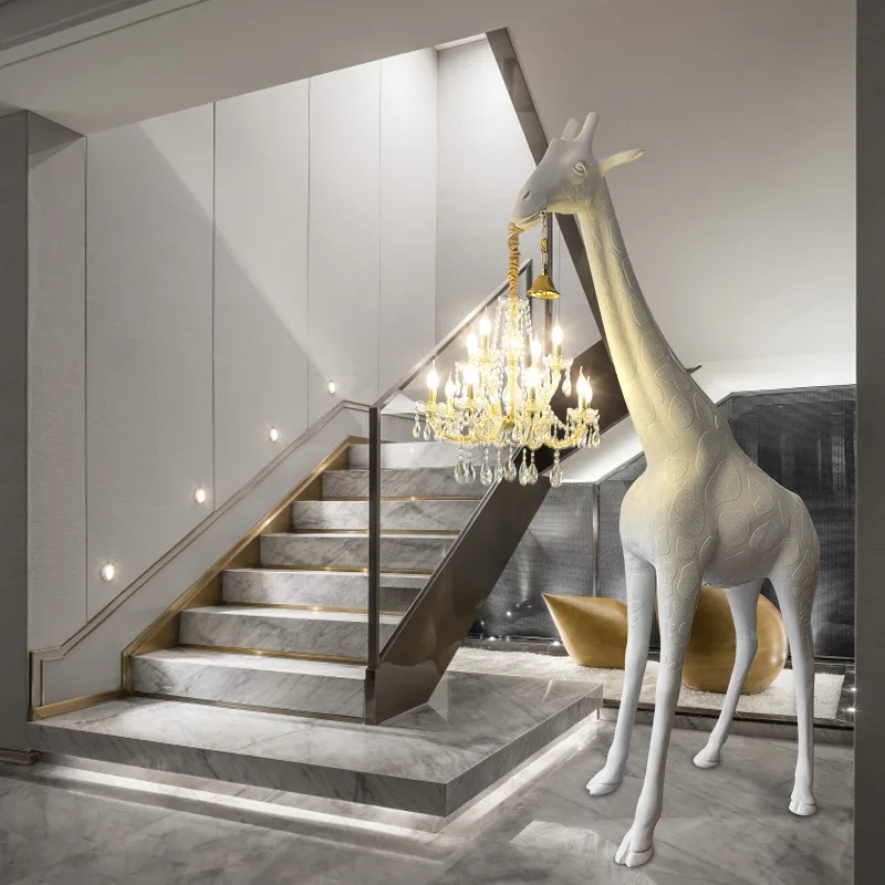Customized Size Home Hotel Lobby Decorative Lighting Crystal Chandelier Lights Animal Modern White Giraffe Floor Lamp