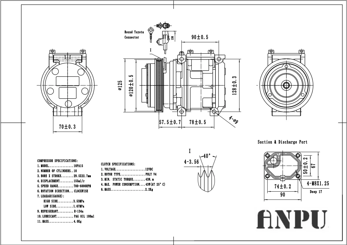 chinese factory ac compressor 10pa15c ac compressor for 78360 OEM:4710168  4PK 120mm
