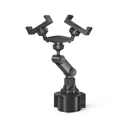 New Design ABS Foldable Double Car Cup Holder Phone Mount Silicon Adjustable 360 Rotation Dual Phone Holder Cup For Car