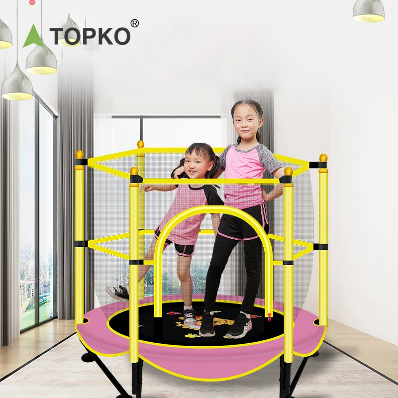 TOPKO Unisex Indoor Home Fitness Trampoline Durable Hexagon PVC Bungee with Steel Handrail Outdoor Use Jumping Exercise for Kids