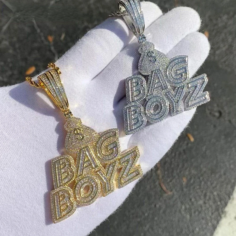 Новый CZ буквы сумка Boyz кулон ожерелье цепи из нержавеющей стали 5A кубический циркон долларов символ денег очаровательные модные в стиле «хип-хоп» для мужчин ювелирные изделия