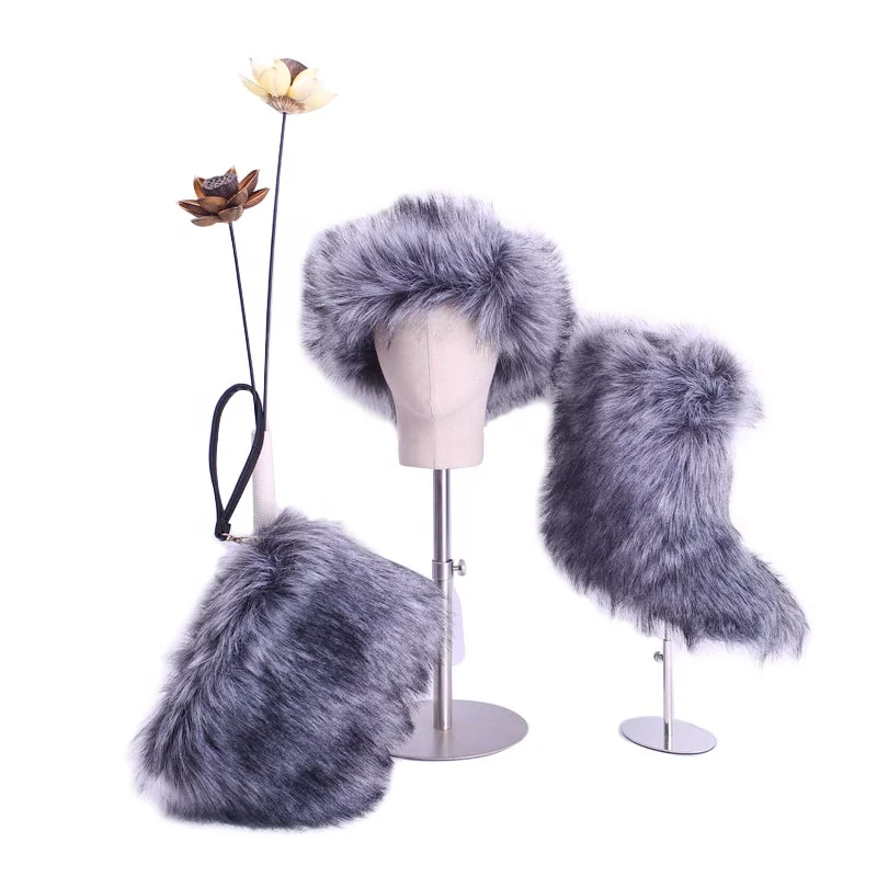 
Popular Rainbow Headbands Snow Boots Colorful Faux Fur Boots for Women 