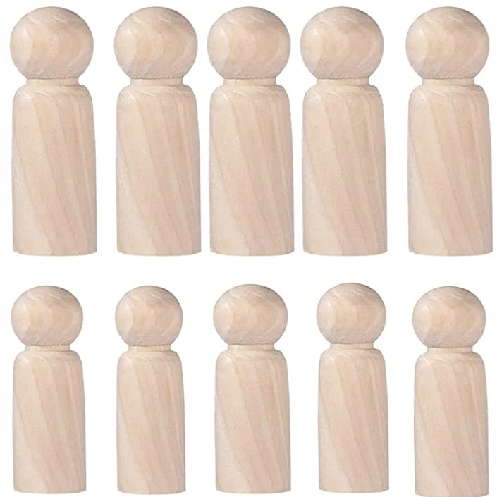 75mm Wooden Peg Dolls Unfinished People Natural Wood Shapes Figures Decorative Doll Bodies for DIY Arts Wood Chess