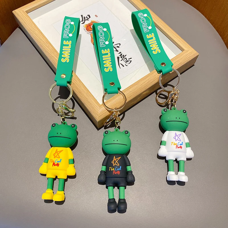 Bai Mao Hot sale smile long legs Frog animal design cool popular 3D keychain custom soft pvc rubber