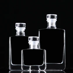 50ml/100ml/200ml  Lead Free Plain Luxury Glass Bottle for Whiskey/Brandy/Vodka with glass lid