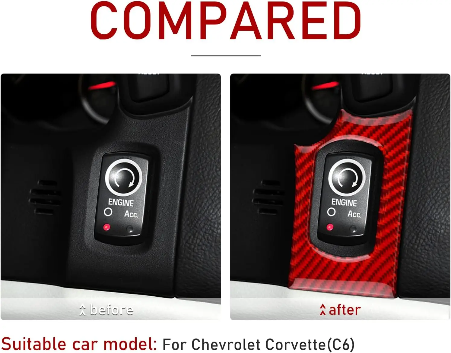 2005-2 Chevrolet Corvette C6 Carbon Fiber Engine Ignition Start Push Button Cover Car Power Control Interior Trim Accessory