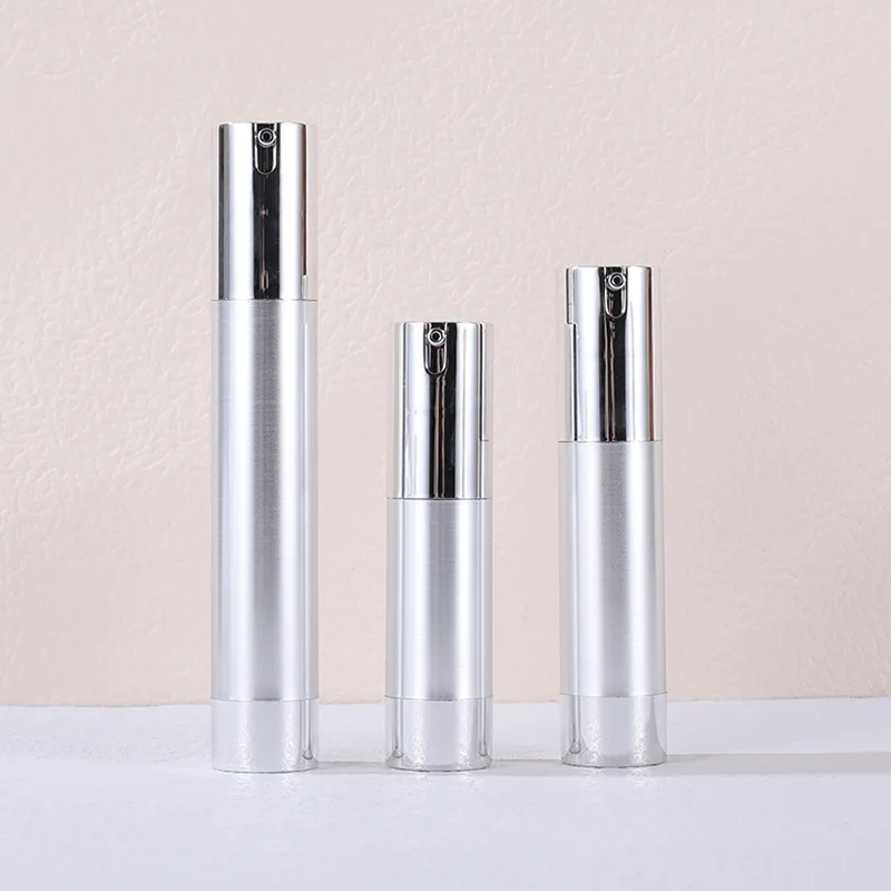 Custom Nozzle Aluminum Empty Round Gold Sliver 10ml 20ml 30ml Serum Refill Cream Lotion Cosmetic Airless Pump Bottle
