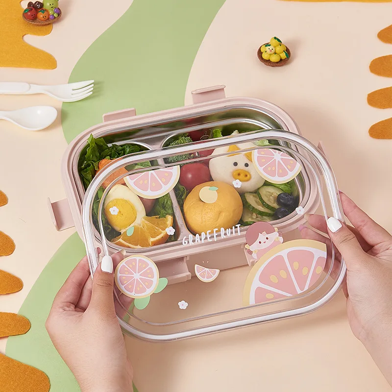 Cute kids baby New fruit insulated lunch box portable sealed 2 grids division lunch box for student with lid