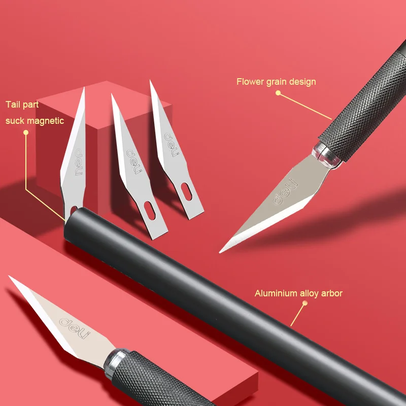 Deli 2102 Aluminum Alloy Carving Knife Handmade Paper-cutting Tool Set Art Model Pen Knife Metal Pole Utility Knife