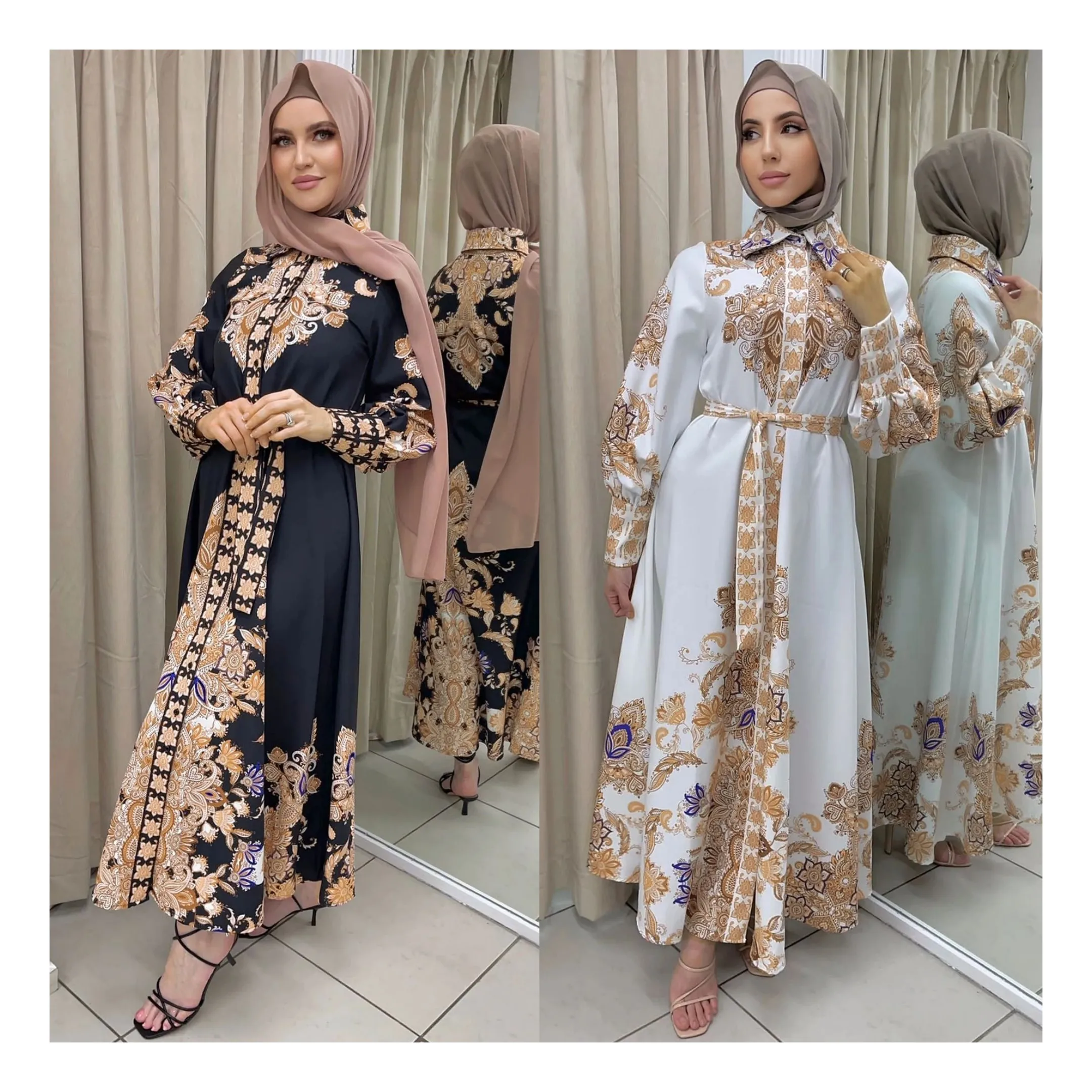 SIPO 2023 EID Dubai новый дизайн модное платье с воротником-стойкой принтом Abaya женское мусульманское дубайское
