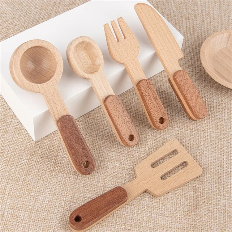 Pretend Cooking Food Play Dinnerware Set Children Girl Toy Gift Fun Game Wooden Kitchen Toys
