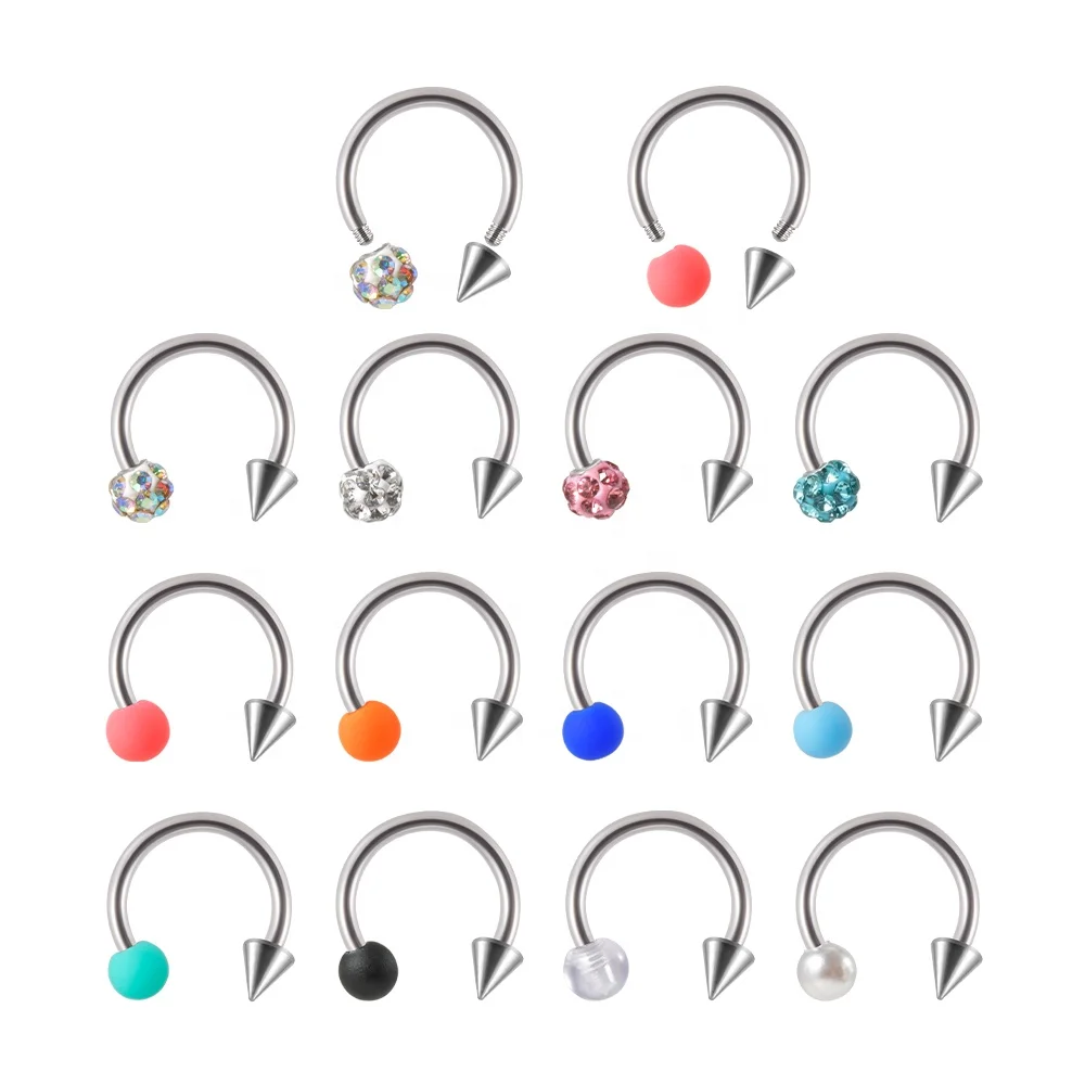 Stainless Steel Horseshoe Rubber Zircon Balls Nose Septum Rings Lip Piercing Jewelry Cartilage Helix Tragus Earring Wholesalsale