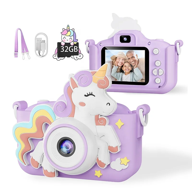 Kids Digital Camera with 32GB SD Card Kids Toy Camera For Girls Boys With 1080P Dual Lens Best Kids Gifts