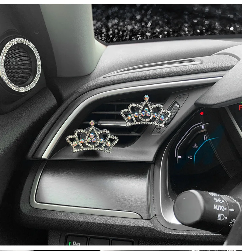 Solid Crown Diamond Alloy Car Air Outlet Perfume Clip Vent Aromatherapy Interior Fragrance Decoration Car Air Freshener