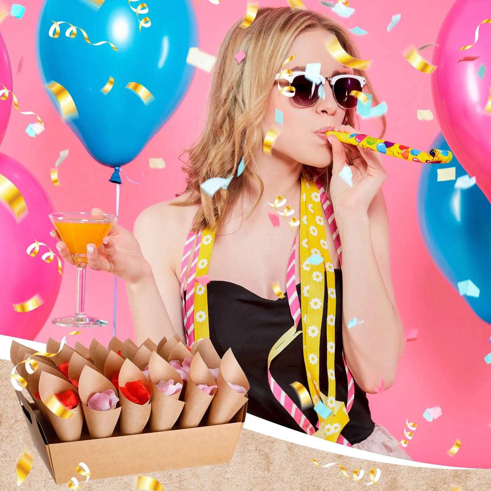 Custom Wedding Confetti Cone Kraft Paper Stand Tray Cone Holder Box