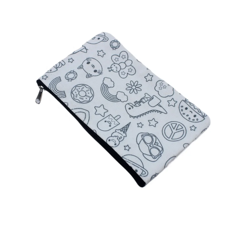 Wholesale custom DIY cute cat  black and white pattern doodle coloring cute zipper pencil case for school children