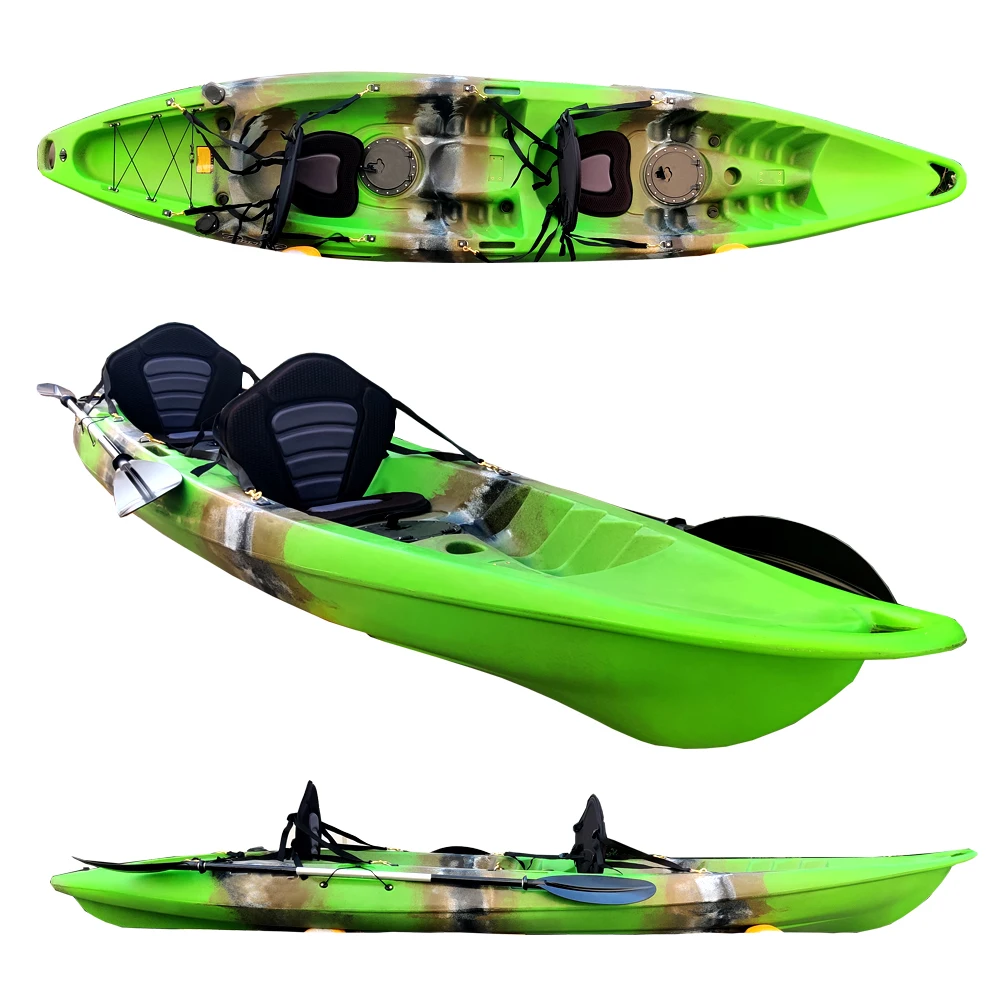 Байдарка оптовая продажа Двухместный пластиковый тандем сидячий на верху рыболовный каяк с веслом и задним сиденьем для игры в