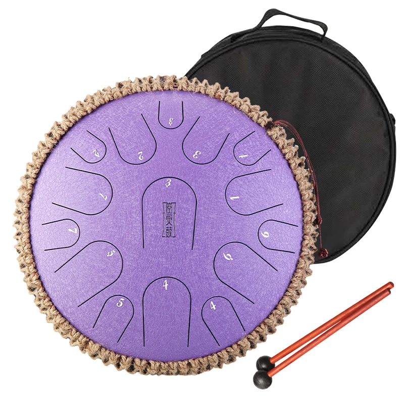 Hluru Steel Tongue Drum13 Inch 15 Note C/D Tone 8 Colors Musical Instruments Handpan Tank Drum With Bulge TB15