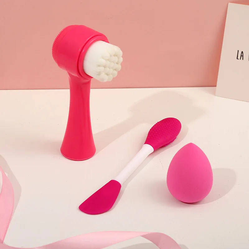 Custom Logo Packaging promotion gift products set beauty equipment makeup tools Silicone Face Cleansing Brush Beauty Sponge Set