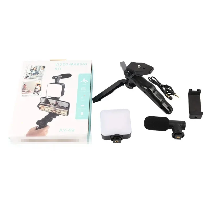 Factory Wholesale Selfie Stick 360 Rotation with Light Microphone Tripod Stand ay 49 Video Making Kit