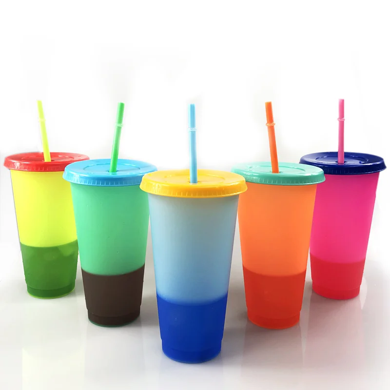24oz plastic color changing cup with custom logo bpa free reusable acrylic tumbler straw