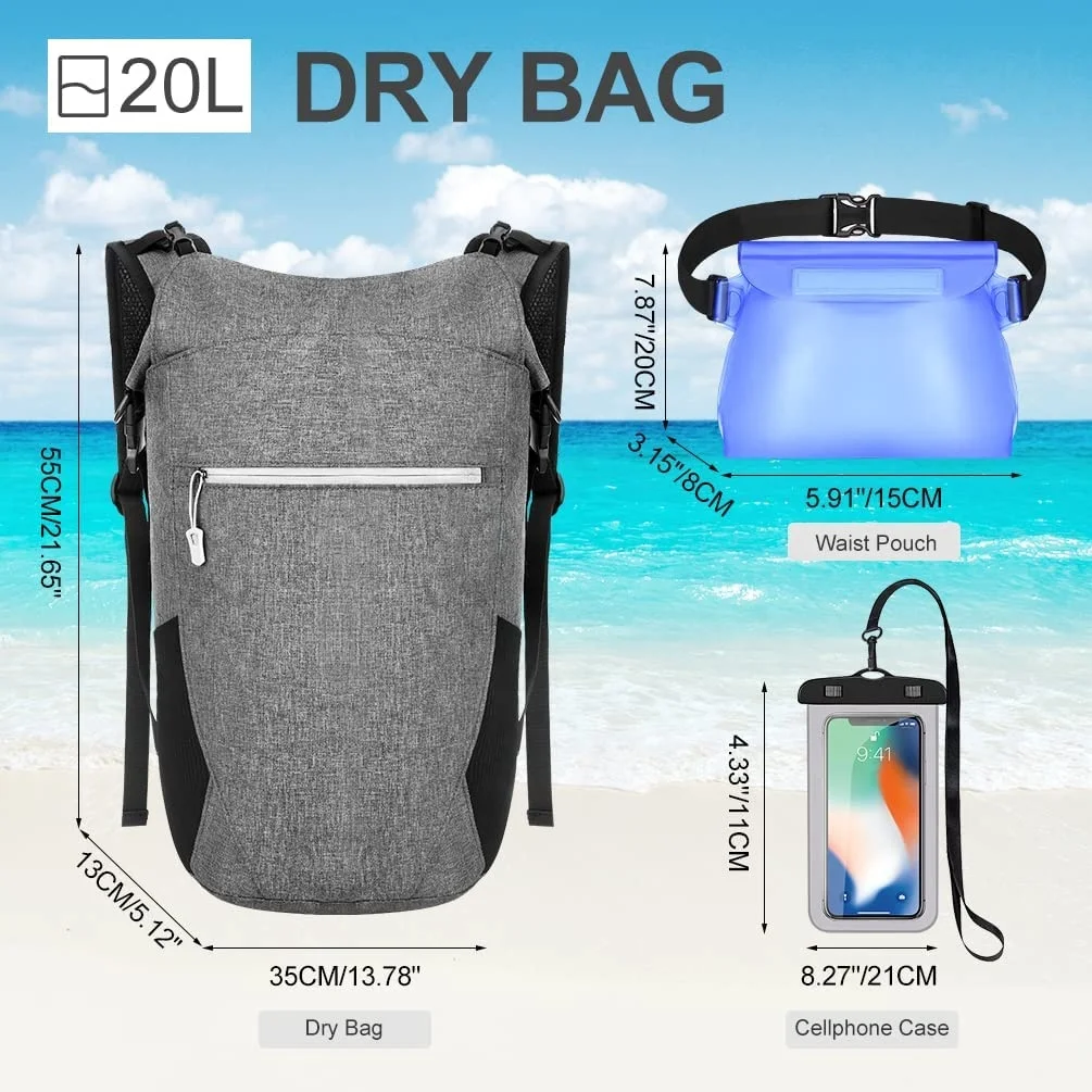Chinese Factory 20L Rolltop Lightweight Sack Waterproof Floating Dry Bag Pouch Pack Fishing Kayaking Boating Camping Rafting