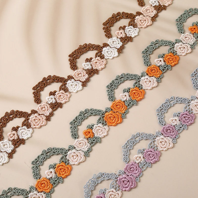 multicolor polyester Embroidery lace Rose Flowers Clothing Home crafts accessories 4CM Water-soluble lace trim