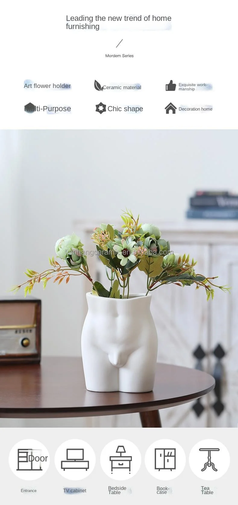 Nordic Minimalist White Matte Handmade body ceramic vase for home decor porcelain flower vase living room Table ornaments gift.jpg