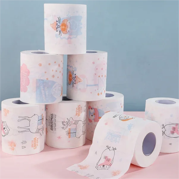 Soft Household Custom Design Logo Full Color Printed Toilet Roll Paper Wholesale For Christmas Party