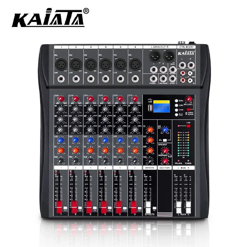 KAIKA CT6-1 Selling professional sound mixer stereo digital audio music karaoke DJ Audio Mixer.