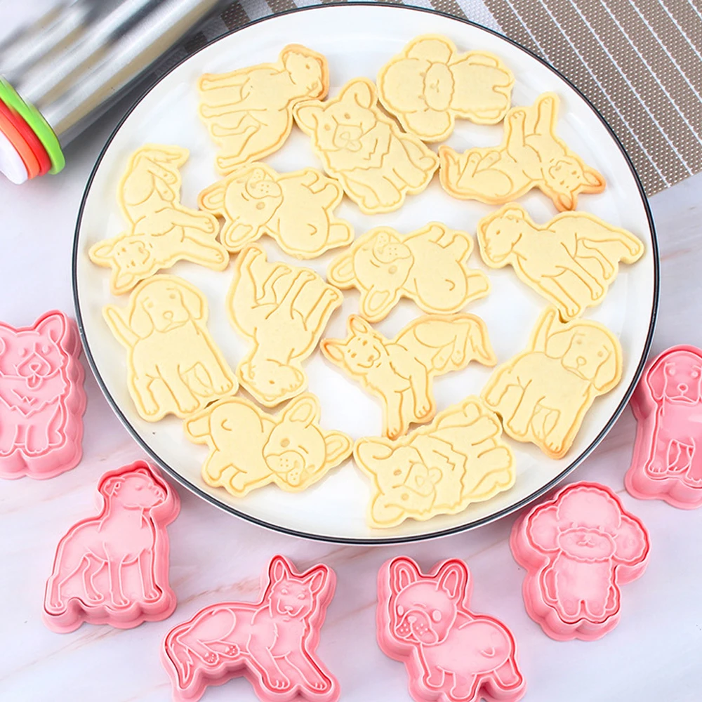 Kitchen Baking Tools Fondant Cutters 6pcs/set Pink Color Animal Cookie Dog Molding Biscuit
