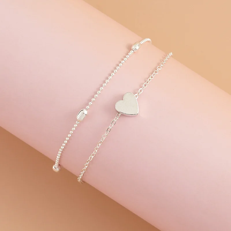 Customizable Female Anklet Personalized Double Layer Simple Love Beach Foot Jewelry  for Beach