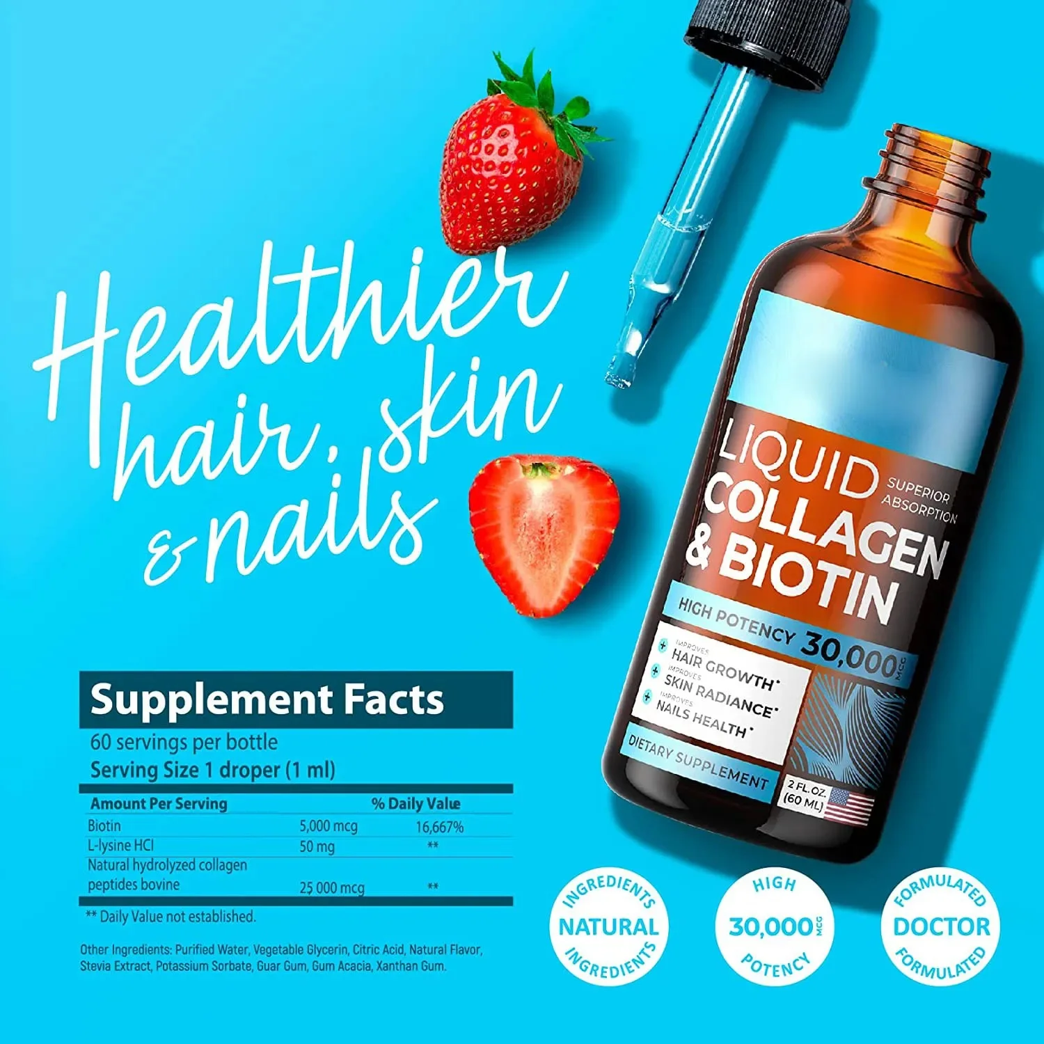 Hot Selling Private Brand Natural Hair Growth Supplement Biotin and Collagen Oral Liquid Supplement