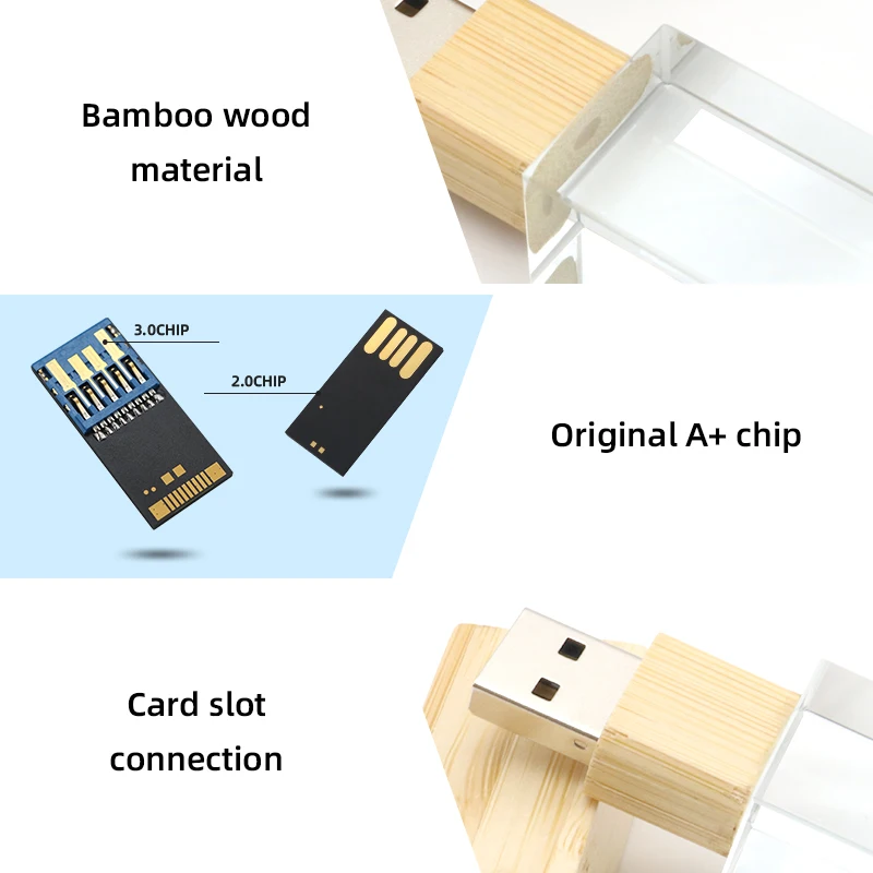 Bulk Cheapest Wedding Gifts Wood Usb Key 3.0 U Disk 4GB 8GB 16GB 32GB 64GB 128GB Crystal Wooden Usb With Box