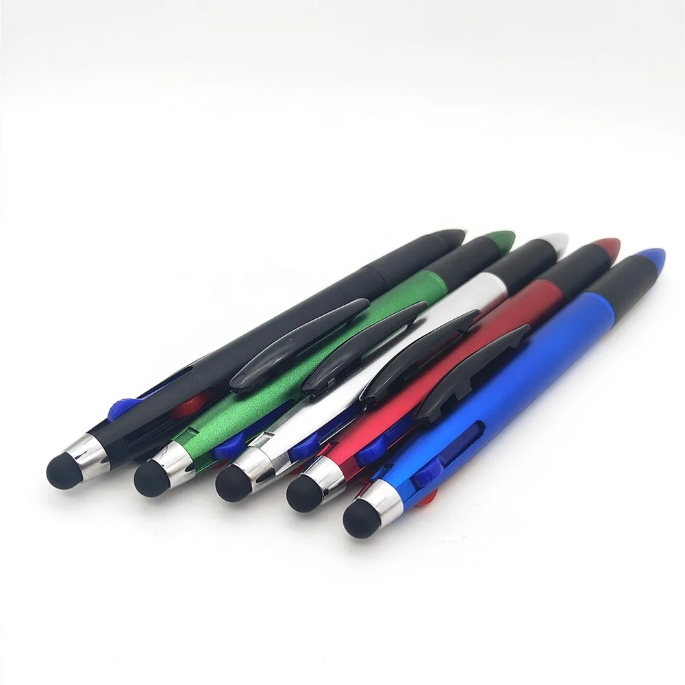 3 color pen with stylus refill in 1 canetas coloridas logo stylus pen multi color ballpoint touch pen