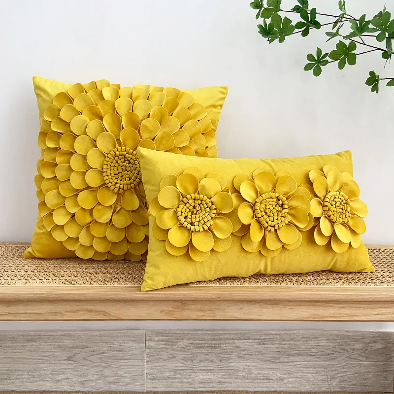 Amity Nordic Luxury Home Decorative 3d Colorful Floral Round Handmade Sunflower Throw Pillow Covers Sofa Cushion Covers