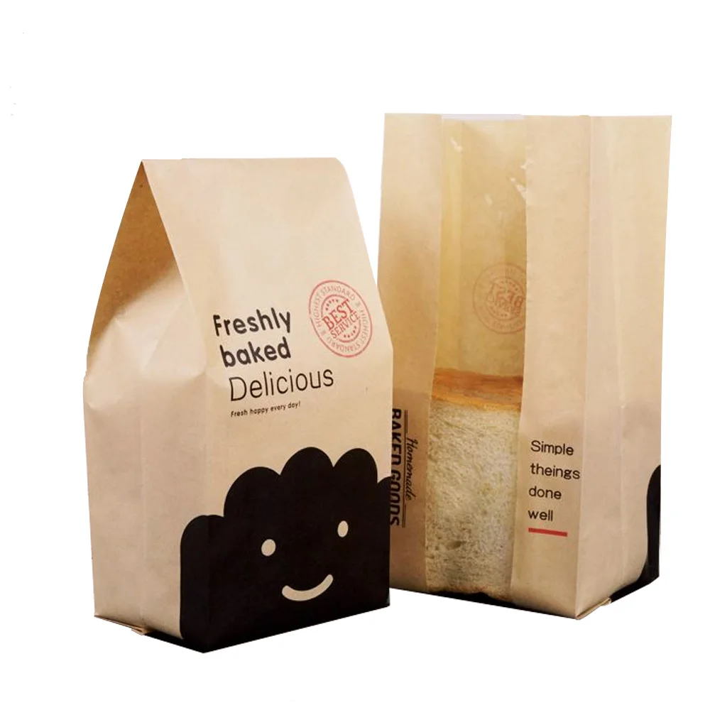 Custom Logo Printed Kraft Paper Bags Modern Design Rectangle Shape Foldable Recyclable Packaging Snack Bread Food 5kg Capacity