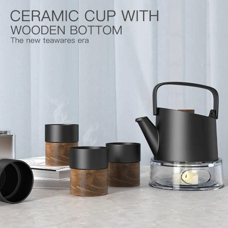 DHPO Hot Sale Reusable Tea Milk Ceramic Mug Custom Logo Porcelain Coffee Cup With Bamboo Bottom