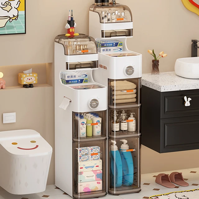 Rmier household bathroom crevice cabinet large capacity plastic material shelf dustproof movable shower room storage cabinet