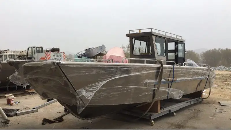 37ft aluminum landing boat for fish farm work with crane