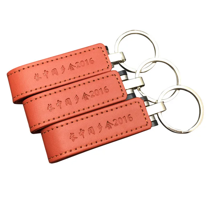 Luxury Genuine Leather USB flash memory drive PU leather usb flash drive with embossed logo leather keychain usb drive 2.0