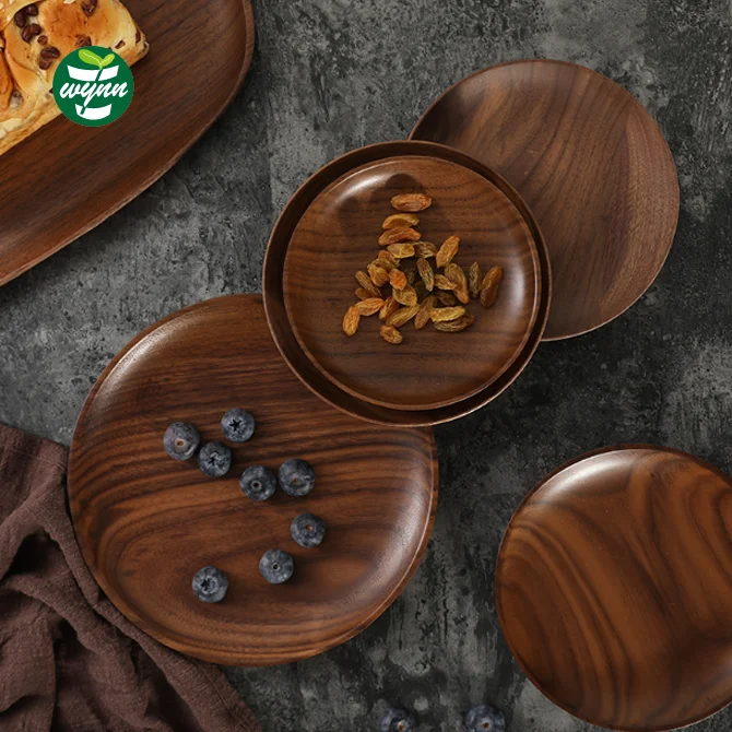 Деревянная круглая форма 5 разделенных бамбуковых фруктов суши сервировочный поднос из дерева акации