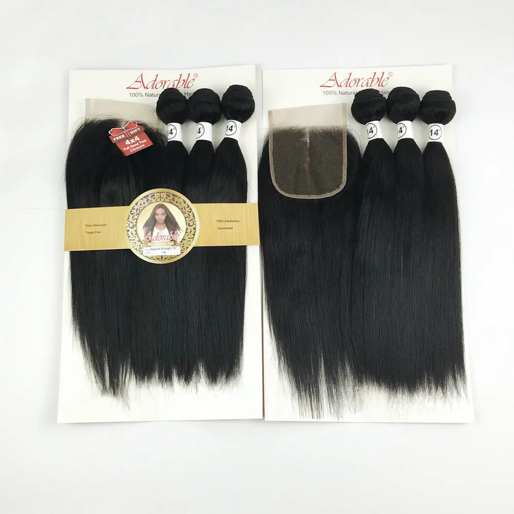 best selling Adorable Blend hair Straight 3 bundles and a free closure Silky Straight Virgin Human Hair Mixed synthetic hair