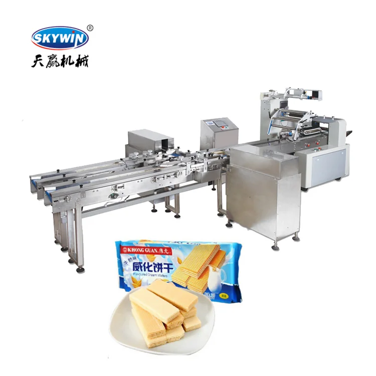 Multi-function high speed Wafers Biscuit Garlic Bread Rusk Bakery cup cake Packing  Three Motor Wafer Packaging Machine