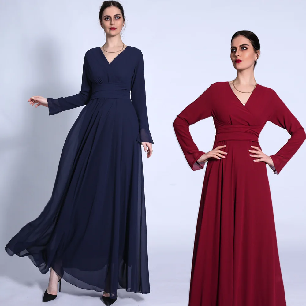 Chiffon islamic clothing best selling monsoon long sleeve maxi dresses women muslim formal party dress for women dubai