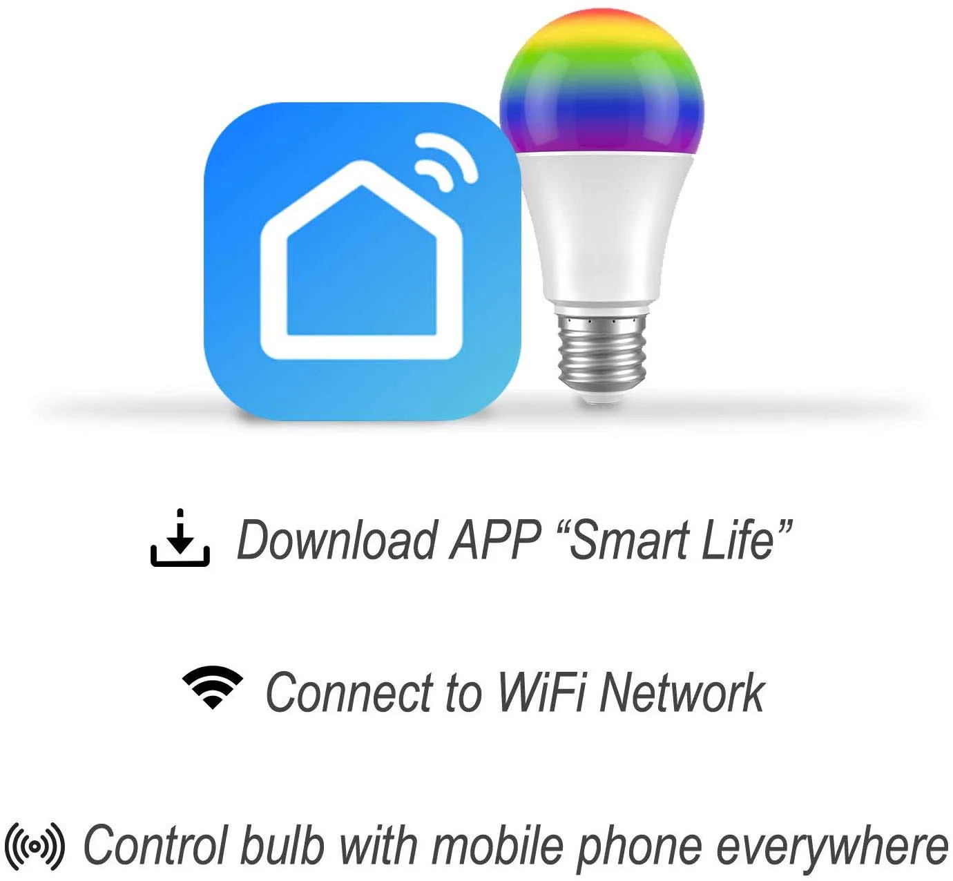 
2021 New Products A65 AC100-240V E26 E27 B22 13W 1500lm Smart WiFi Connection RGBW LED Bulb 