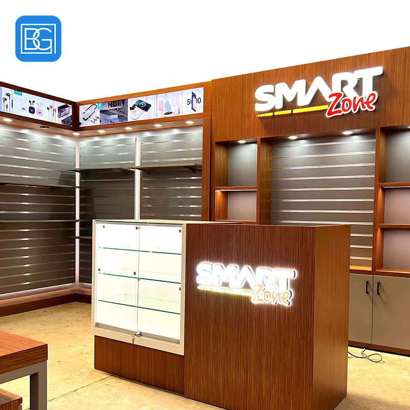 Wooden Mobile Pedestal Cabinet High Quality Mobile Phone Accessory Cabinet Mobile Phone Counter Led Light Mobile Display Counter