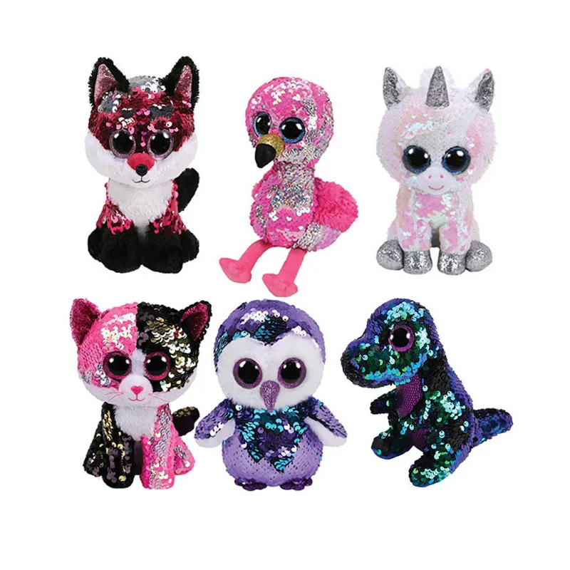 Big eye sequin plush Beanie Boos Unicorn Big Eyes 15cm Plush Toy Doll Kawaii Ty Stuffed Animals For Babies Christmas Gifts