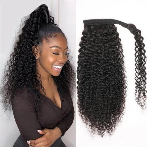 Raw Vietnamese 100% Cuticle Aligned Human Hair Kinky Curly Ponytail Hair Extension Wrap Around Curly Ponytail Human Hair